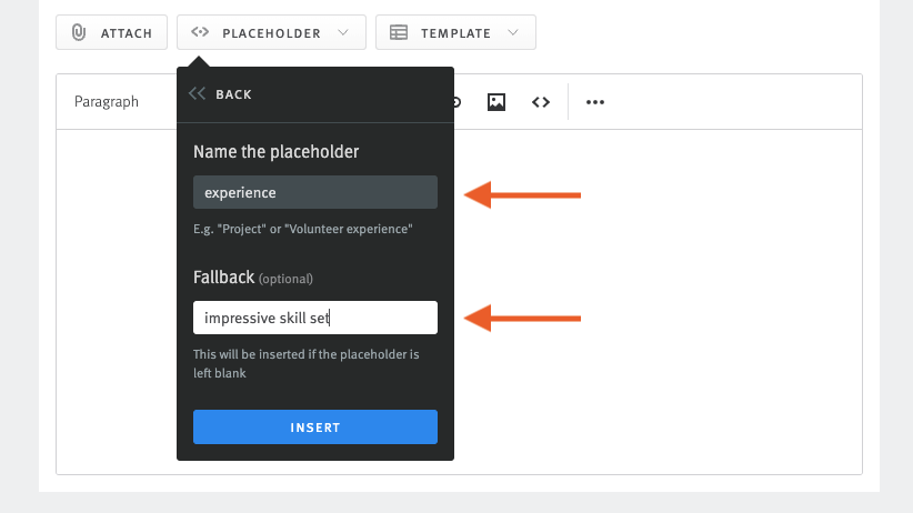 Nurture editor with arrows pointing to name and fallback fields