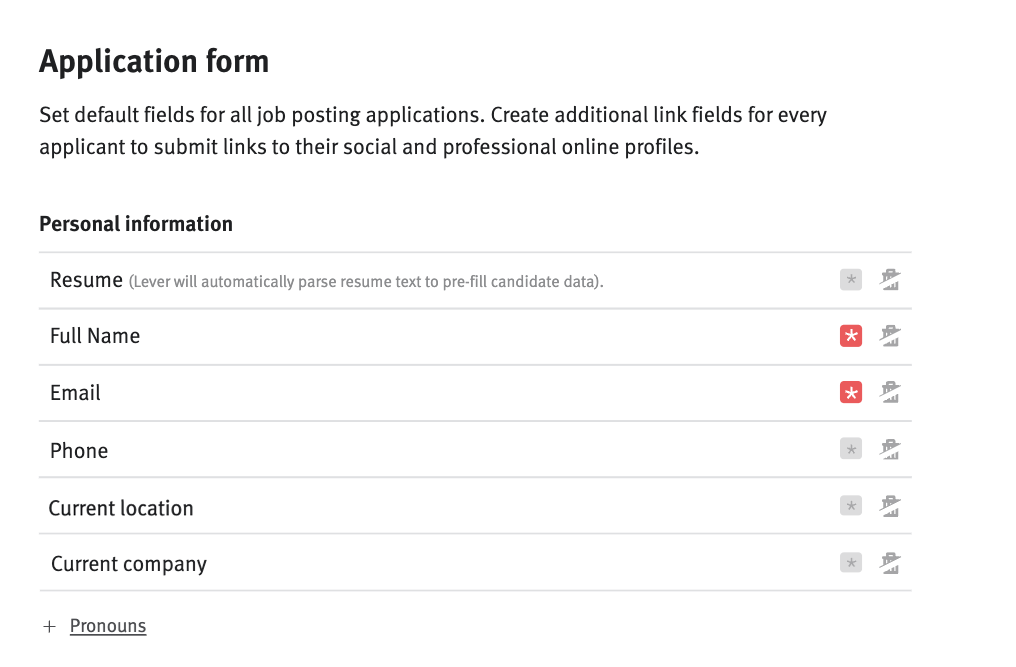 Application form settings.