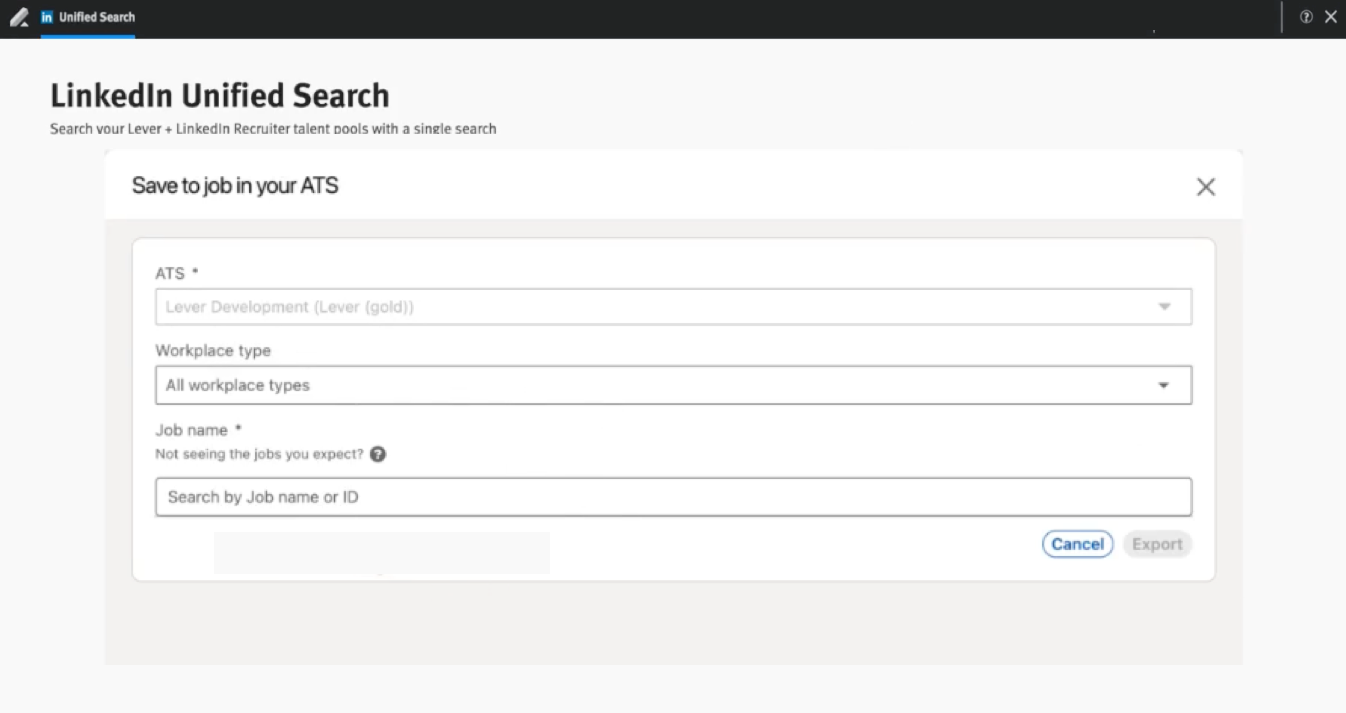 LinkedIn Unified Search page with Save to job in your ATS options