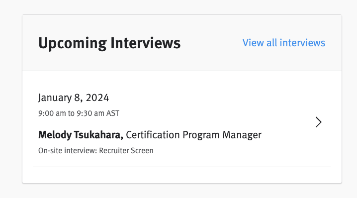 Lever User Workspace Upcoming Interviews section.