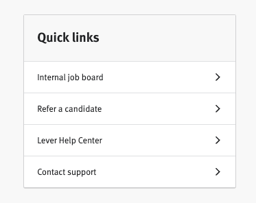 Lever User Workspace Quick links section.
