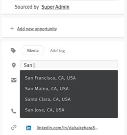 Structured Contact Location field with drop down menu.