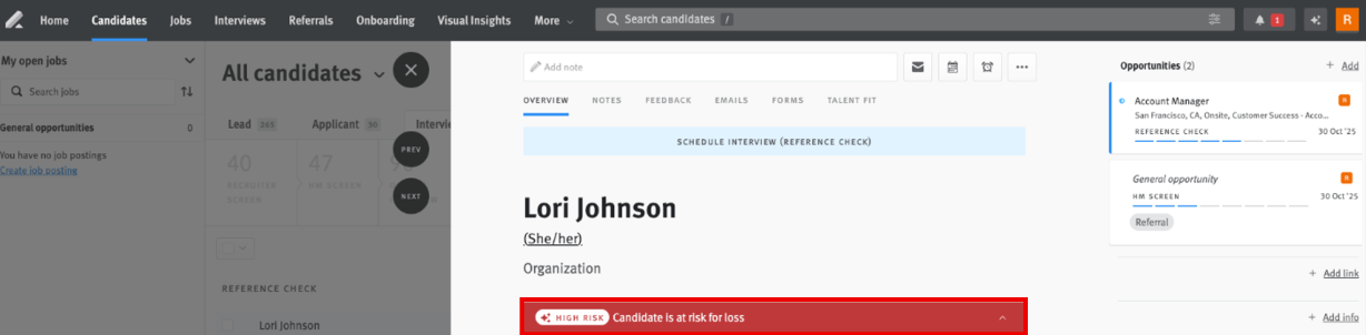 Candidate profile Loss Risk Banner