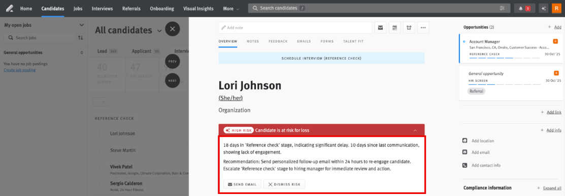 Candidate Profile Loss Risk Banner Details