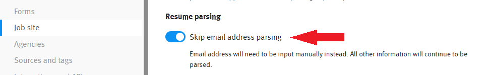 Skip email address parsing toggle.
