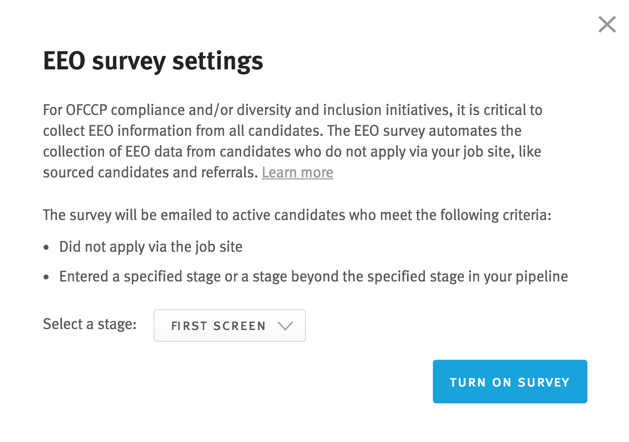 EEO survey settings modal