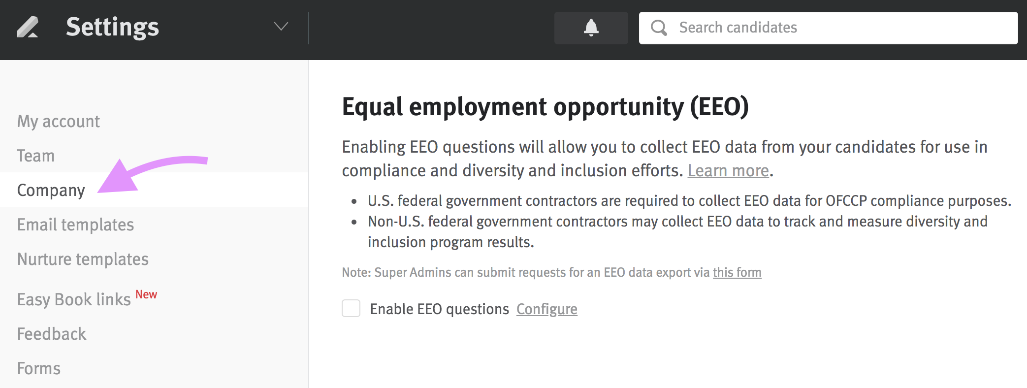 How do I enable EEO questions and export candidate responses? – Lever