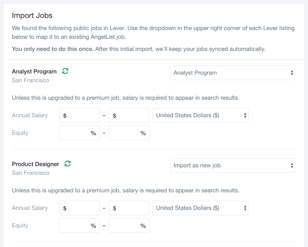 Import Jobs configuration interface in Wellfound