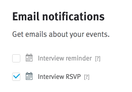 Email notification checkboxes in personal account settings