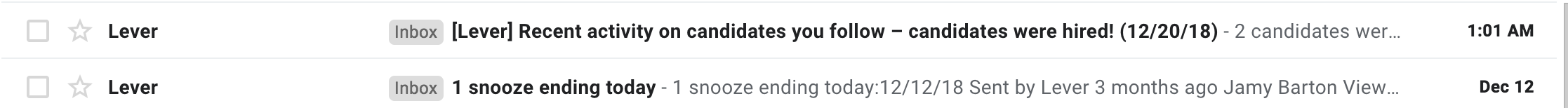 Snooze ending and recent activity reminder emails in Gmail inbox