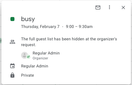 Google calendar event titled busy