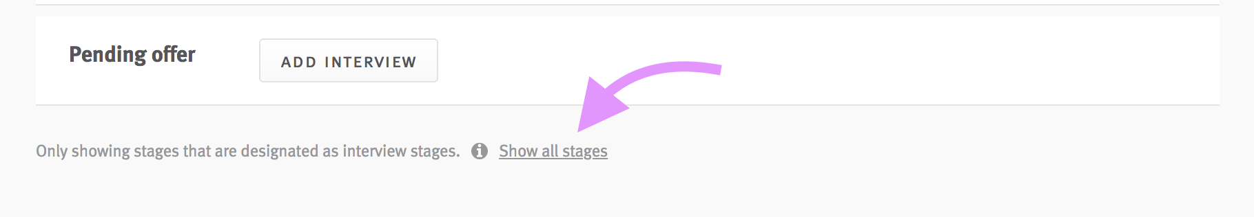 Arrow pointing to show all stages link in Interview Plan editor.