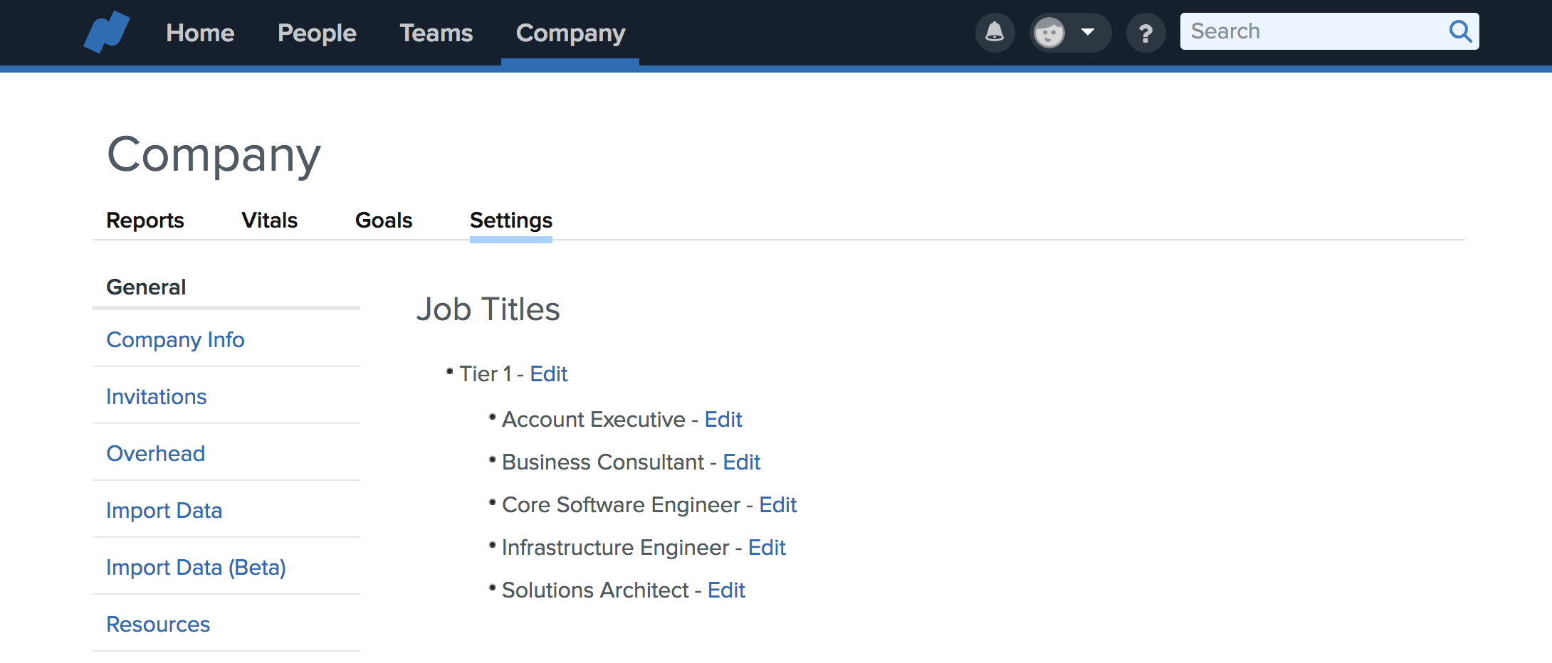 Namely platform showing company page with list of job titles.