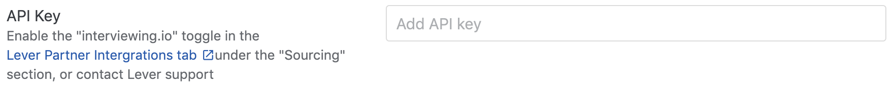 API Key field in interviewing.io configuration form.