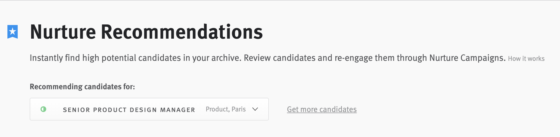 Nurture recommendations window showing selected job posting