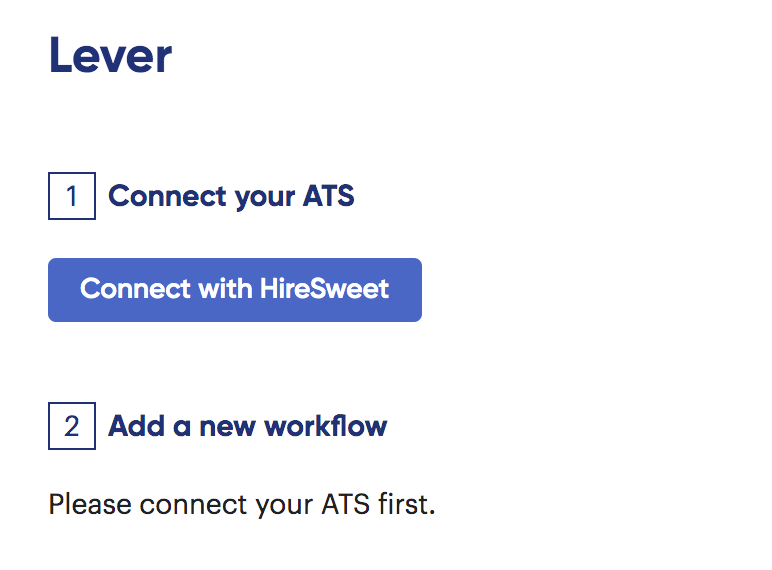 Hiresweet Lever integration page with connect with hiresweet button