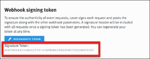 Lever webhook signing token with signature toekn outlined