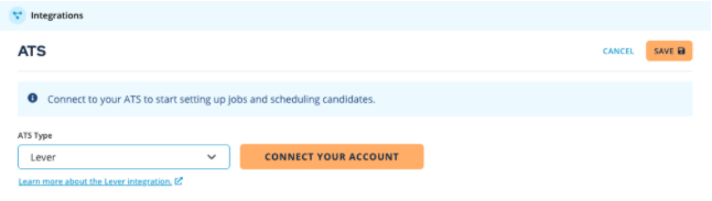Interview Planner settings page showing Lever chosen from the ATS dropdown menu
