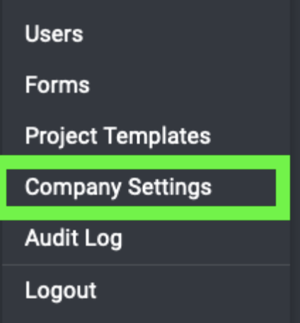 Refapp settings menu with company settings outlined