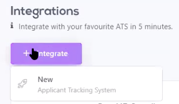 MeVitae integrations section with purple integrate button