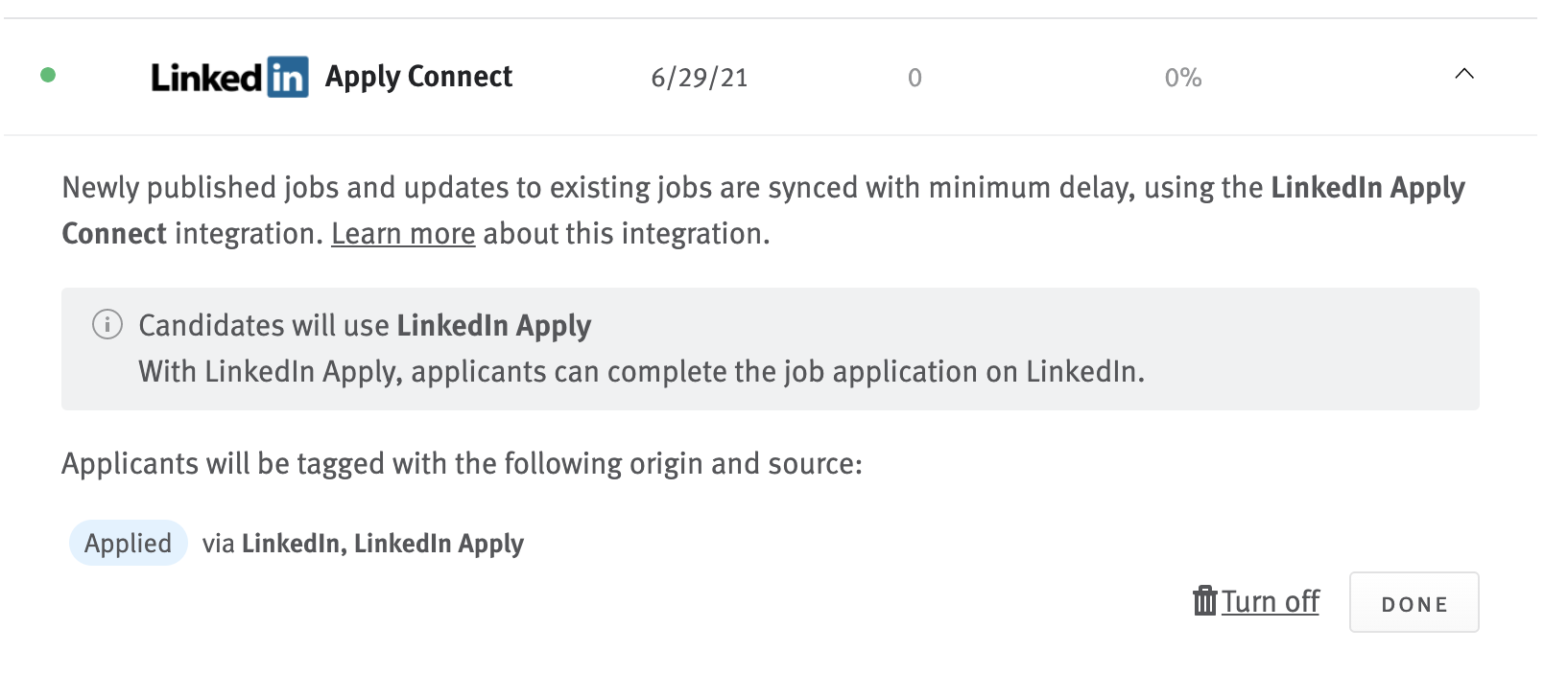 LinkedIn Apply Connect listing on Lever posting