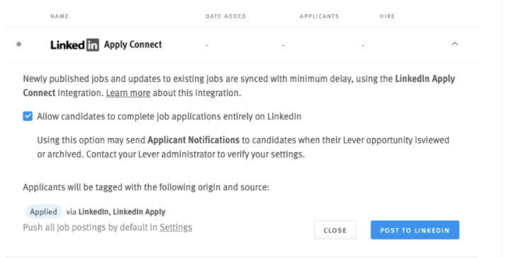 LinkedIn Apply Connect option on Lever job posting