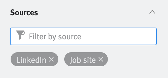 Sources filter search bar with LinkedIn and Job site source filters applied.