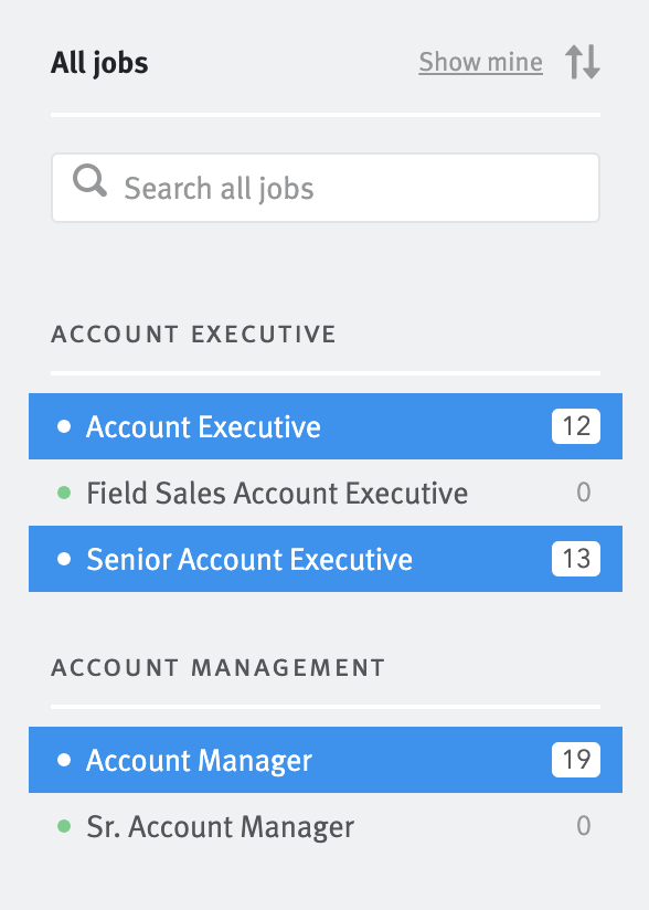 Job postings selected in filter menu.