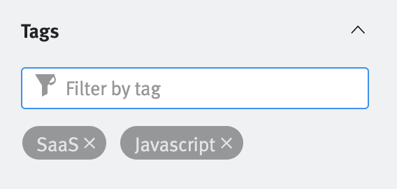 Tags filter search bar with SaaS and Javascript tag filters applied.