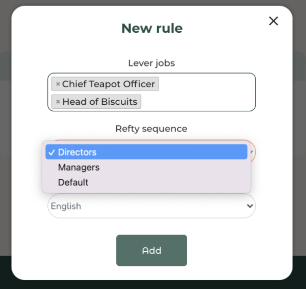 Refty new rule editor with refty sequence dropdown menu.