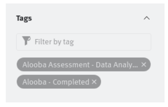 Lever candidate profile tags section showing alooba assessment tags.