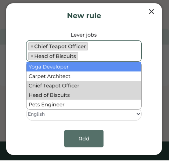 Refty new rule editor with list of jobs selected.