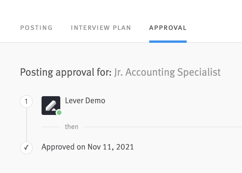 Approval history for approved posting in posting editor.