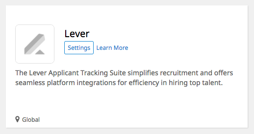 Lever tile on Xref integrations page updatead with the Settings button.