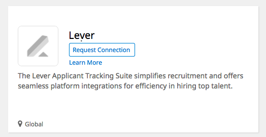 Lever tile on Xref integrations page with Request Connection button.