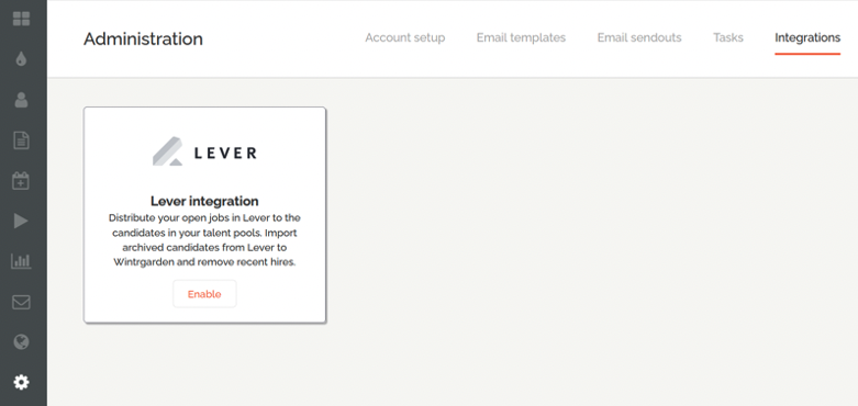 Wintrgarden integrations page showing Lever card.