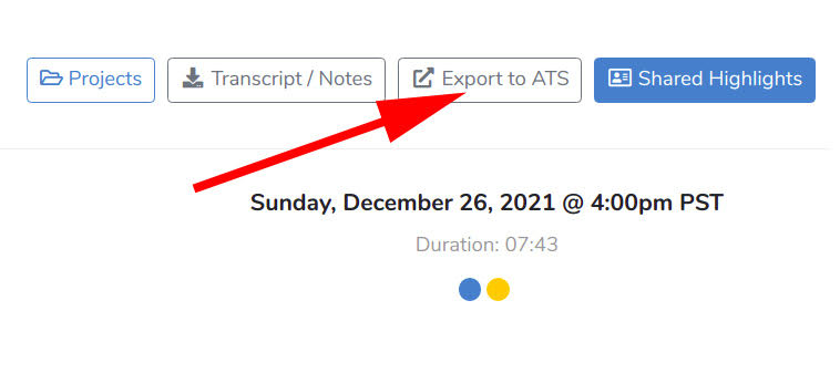 Honeit platform with arrow pointing to export to ATS button