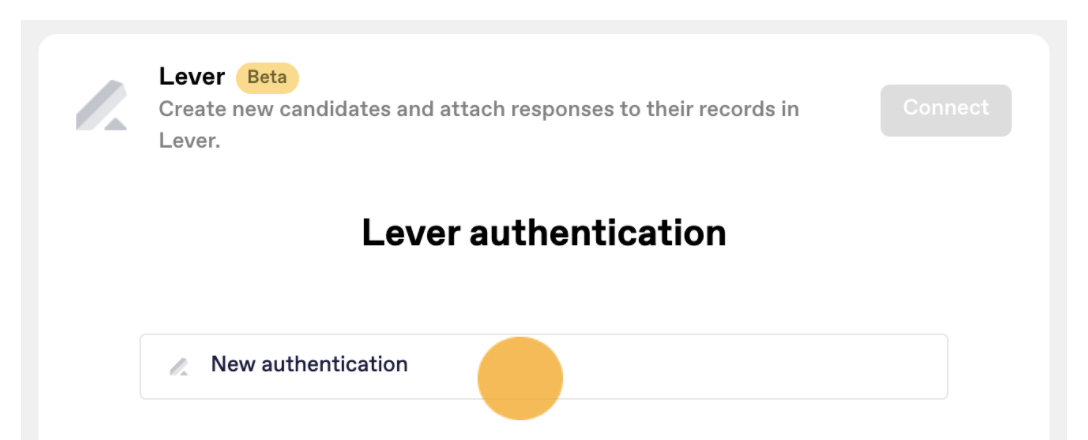 VideoAsk platform with Lever listing and New authentication button selected