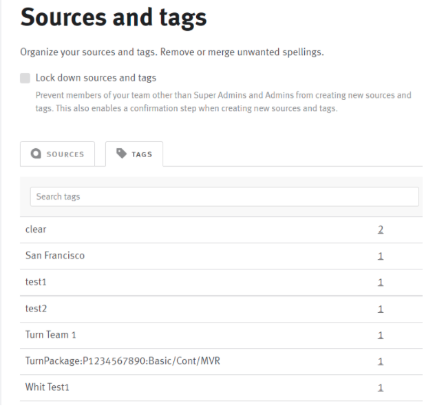 Lever sources and tags page.