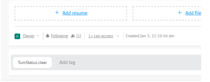 Lever candidate profile showing turnstatus.clear tag.