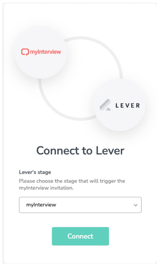 MyInterview platform with connet to Lever modal.