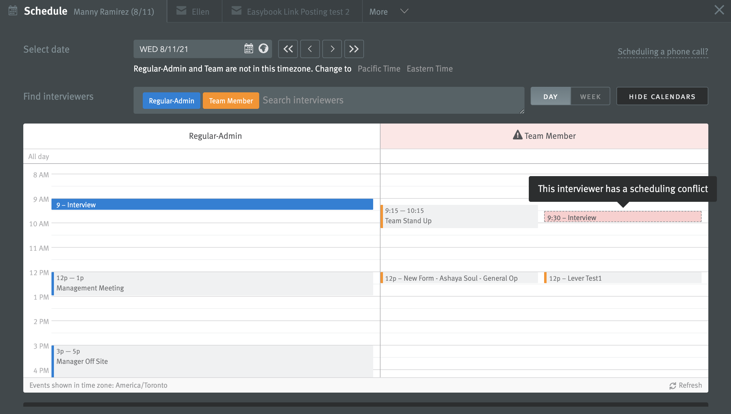 Availability window in scheduler with event conflict.