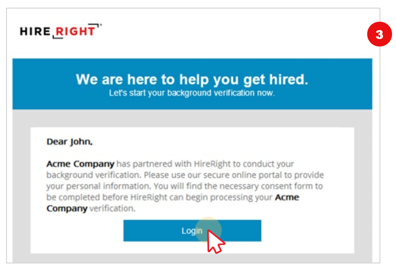 screenshot of HireRight email to applicant