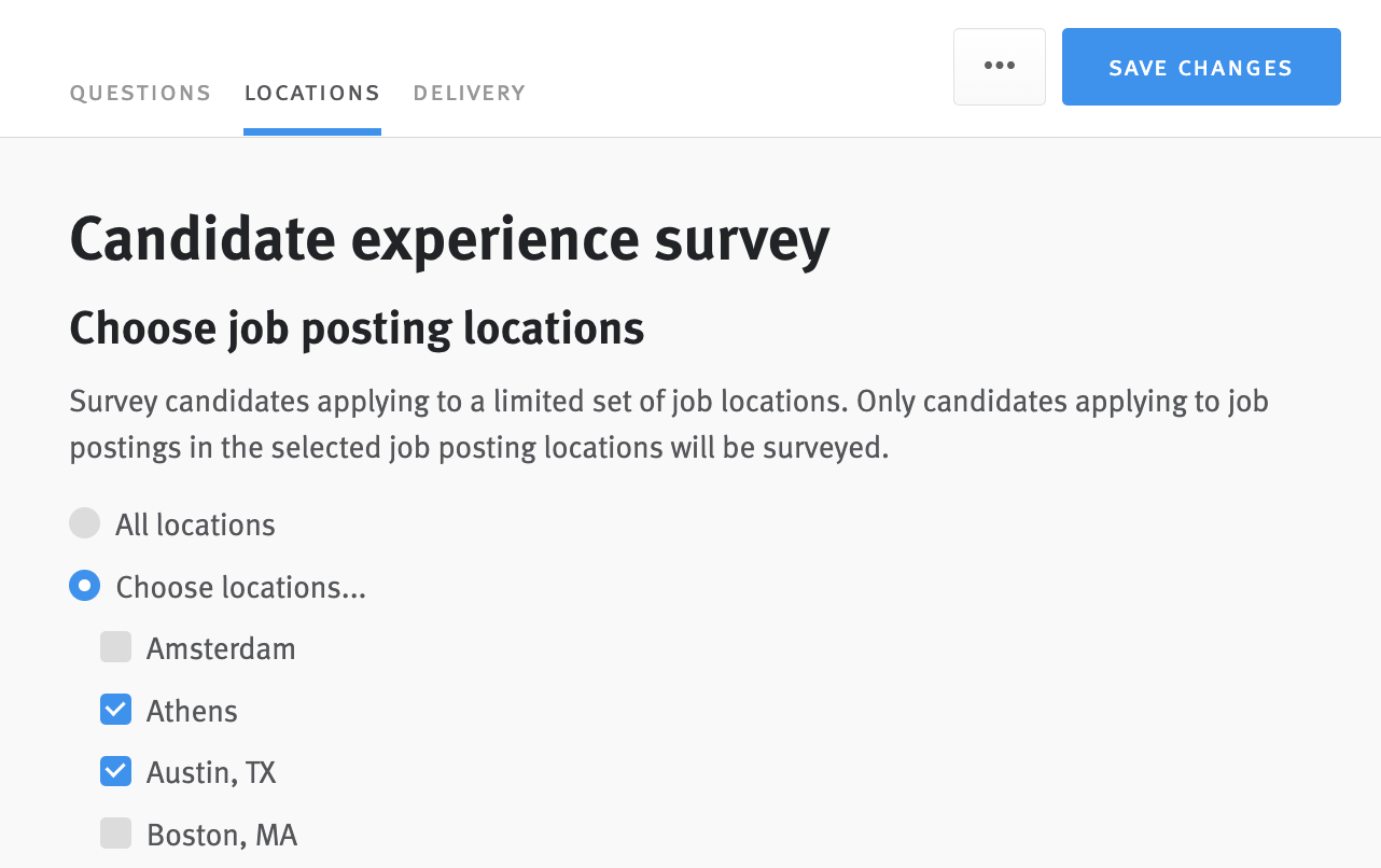 Survey editor locations section