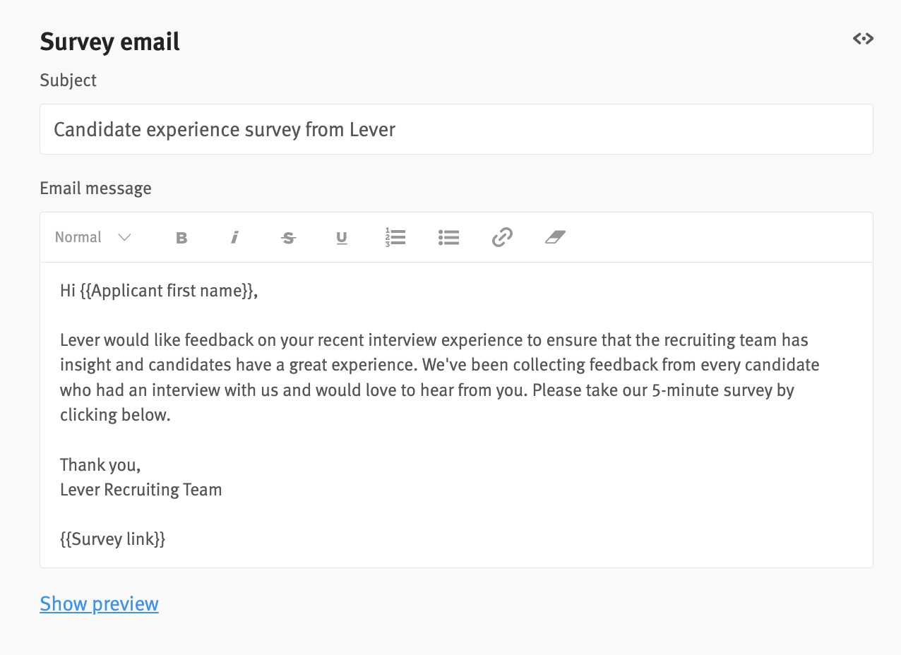 Survey email editor