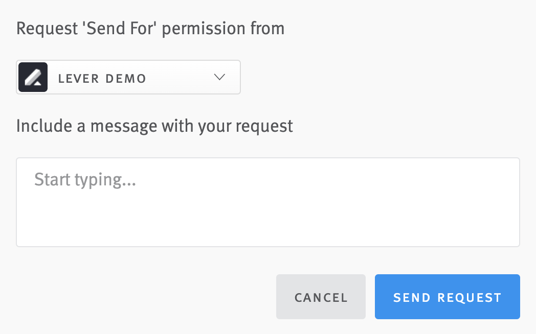 Request Send For configuration field with user menu.