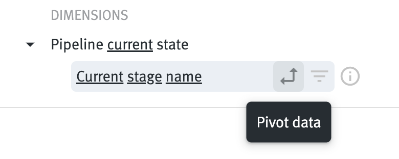 Close up of current stage name data field selected in picker with pivot icon highlighted on hover.