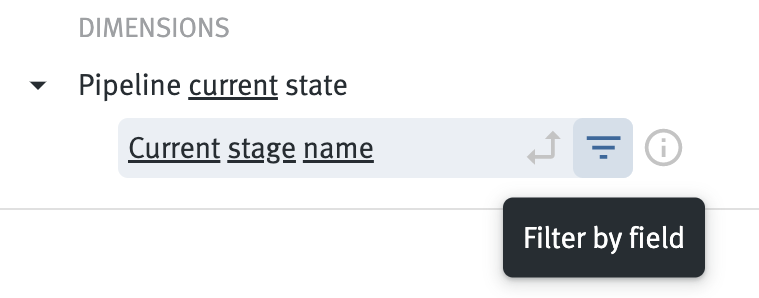 Close up of current stage name data field in picker with filter icon highlighted on hover.