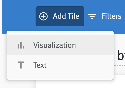 Close up of Add Tile button in header of custom dashboard edit view.