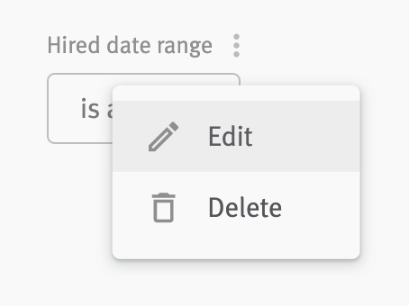 Menu extending from filter on custom dashboard with Edit option highlighted on hover.